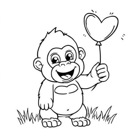 Gorila com Coracao (Desenho para Colorir)