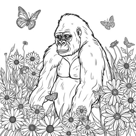 Gorila com Flores (Desenho para Colorir)