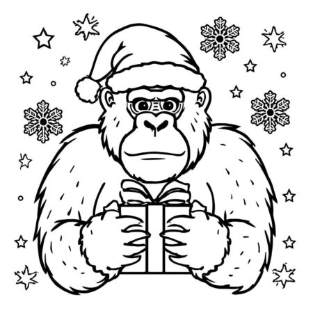 Gorila de Natal Divertido (Desenho para Colorir)