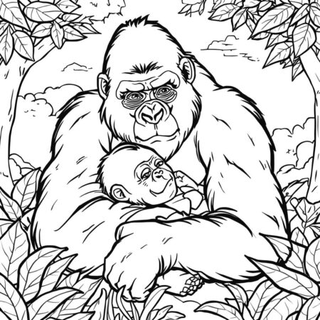 Gorila e Filhote Adoravel (Desenho para Colorir)