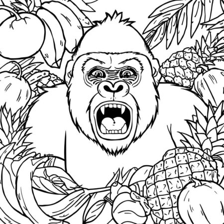 Gorila e Frutas Tropicais (Desenho para Colorir)