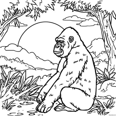 Gorila e o Sol Nascente (Desenho para Colorir)