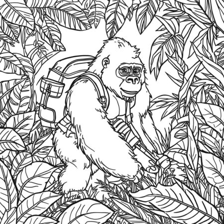 Gorila em Aventura na Selva (Desenho para Colorir)
