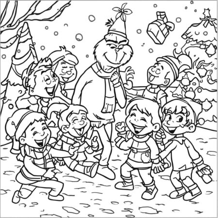 Grinch e Criancas (Desenho para Colorir)