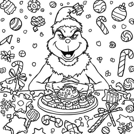 Grinch e Doces (Desenho para Colorir)