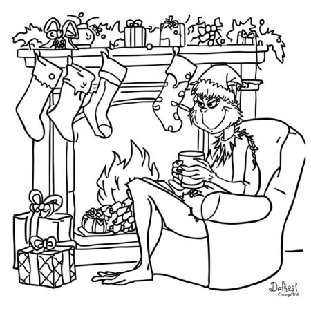 Grinch e Lareira (Desenho para Colorir)