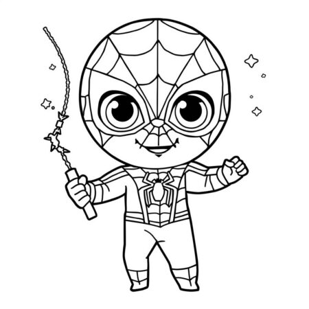 Homem Aranha Kawaii (Desenho para Colorir)
