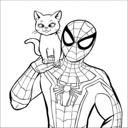 Homem Aranha e Gato (Desenho para Colorir)