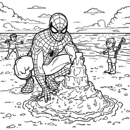 Homem Aranha e a Praia (Desenho para Colorir)