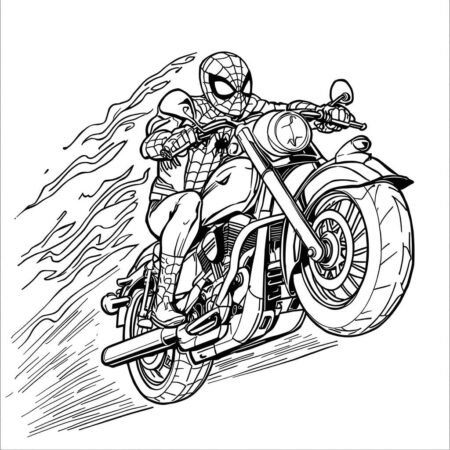 Homem Aranha e sua Motocicleta (Desenho para Colorir)