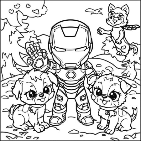 Homem de Ferro e Animais (Desenho para Colorir)