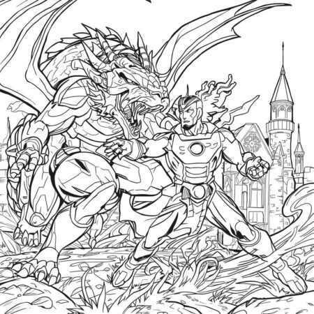 Homem de Ferro e Dragoes (Desenho para Colorir)