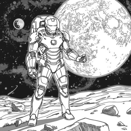 Homem de Ferro e a Lua (Desenho para Colorir)