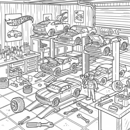 Hot Wheels Garage (Desenho para Colorir)