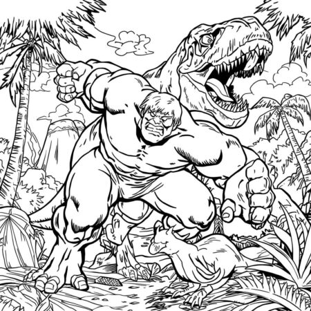 Hulk e Dinossauros (Desenho para Colorir)