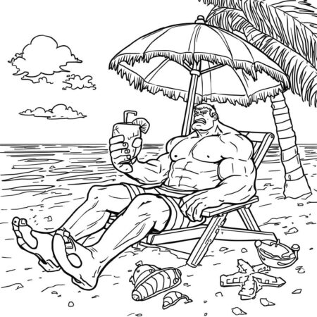 Hulk em um Dia de Praia (Desenho para Colorir)