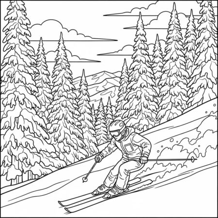 Inverno Aventura de Esqui (Desenho para Colorir)