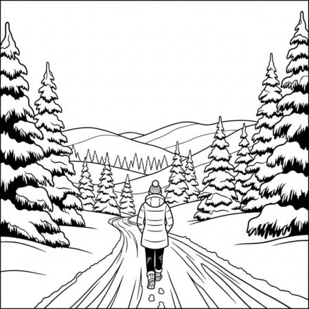 Inverno Caminhada na Neve (Desenho para Colorir)