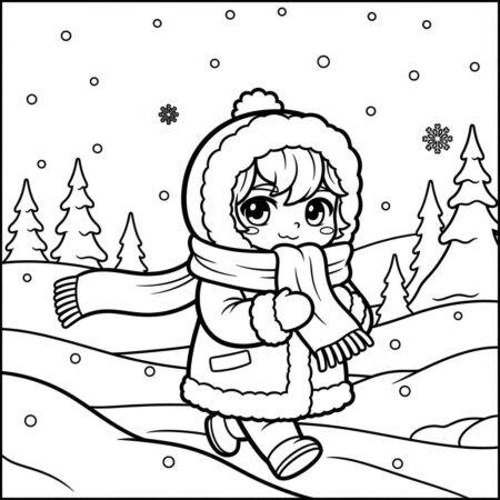 Inverno Casaco e Cachecol (Desenho para Colorir)