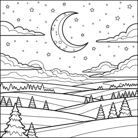 Inverno Estrelas e Lua (Desenho para Colorir)