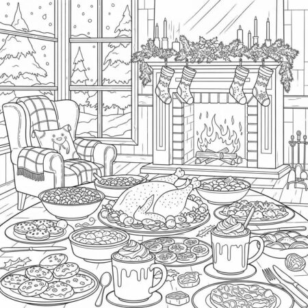 Inverno Festas e Comida (Desenho para Colorir)