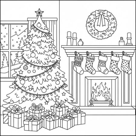 Inverno Natal e Presentes (Desenho para Colorir)