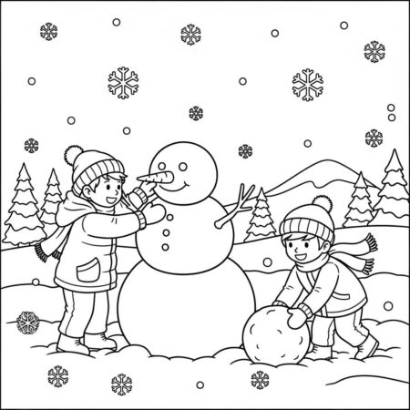 Inverno Neve e Criancas (Desenho para Colorir)