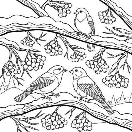 Inverno Passaros e Alimentos (Desenho para Colorir)