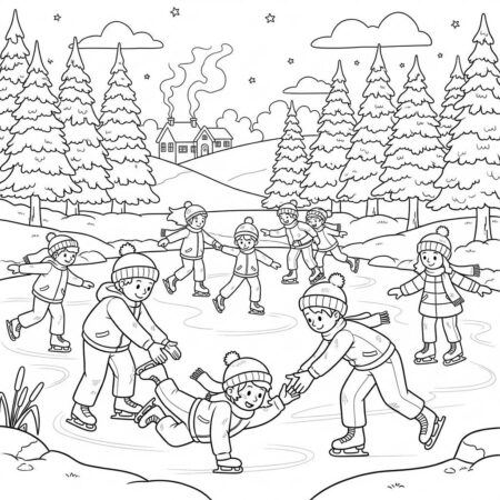 Inverno Patinando no Gelo (Desenho para Colorir)