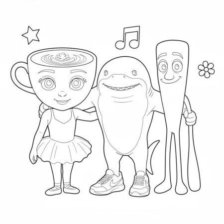 Italian Brainrot com Bailarina Cappuccina Tubarão e Cenoura (Desenho para Colorir)