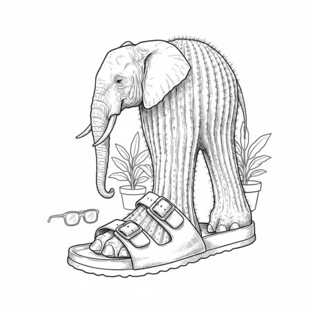 Italian Brainrot com Elefante Cactáceo (Desenho para Colorir)