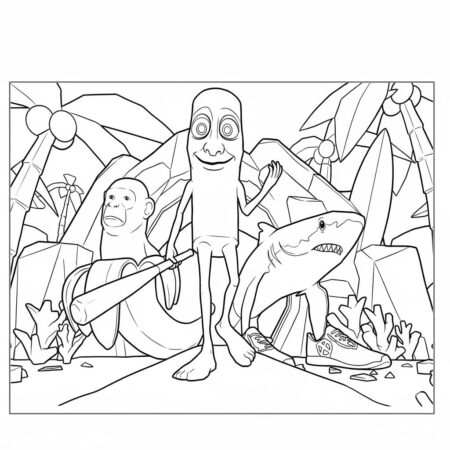 Italian Brainrot com Monstro Maluco e Tubarão Engraçado (Desenho para Colorir)