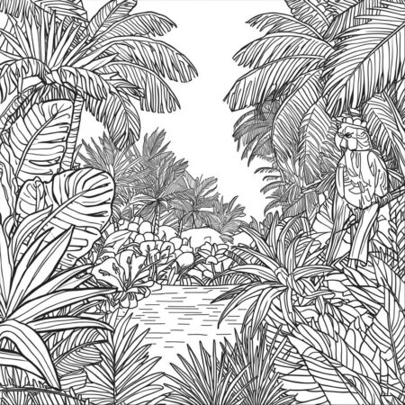Jardim Tropical (Desenho para Colorir)