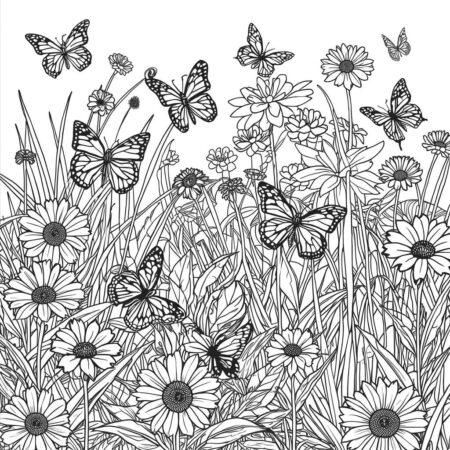 Jardim de Borboletas (Desenho para Colorir)