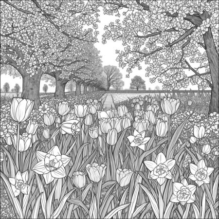 Jardim de Primavera (Desenho para Colorir)