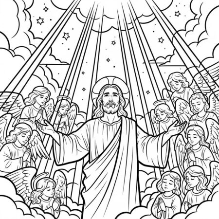 Jesus e Anjos (Desenho para Colorir)