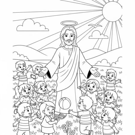 Jesus e Criancas (Desenho para Colorir)