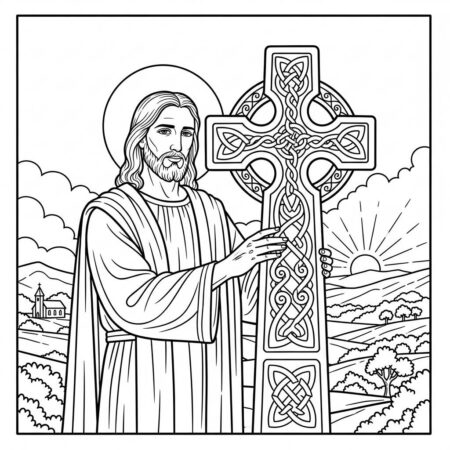 Jesus e Cruz Celta (Desenho para Colorir)