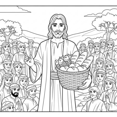 Jesus e Peixes (Desenho para Colorir)