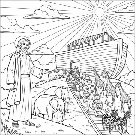 Jesus e a Arca de Noe (Desenho para Colorir)