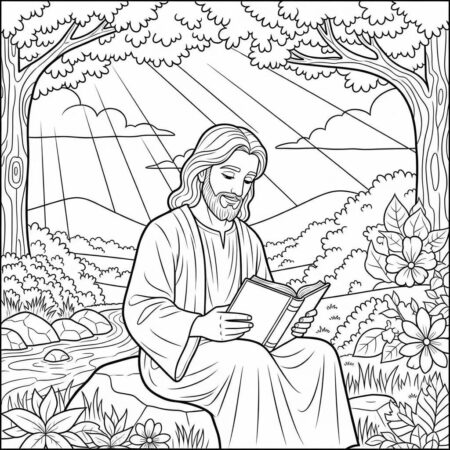 Jesus e a Biblia (Desenho para Colorir)