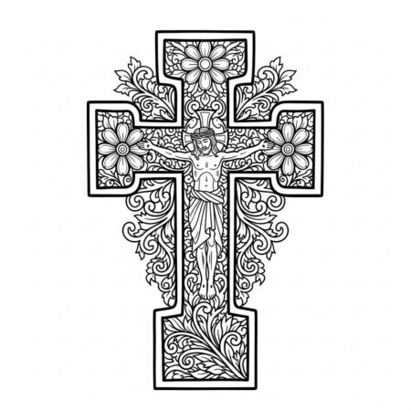 Jesus e a Cruz Decorativa (Desenho para Colorir)