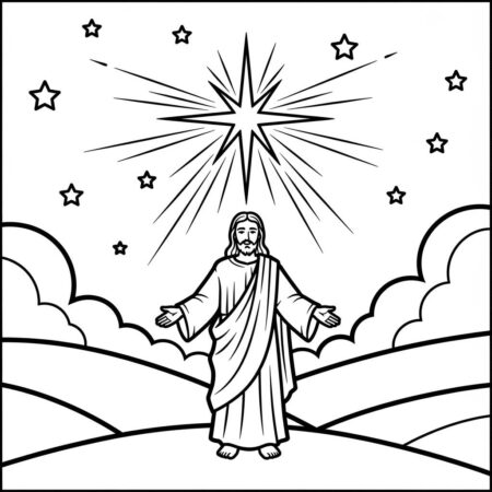 Jesus e a Estrela (Desenho para Colorir)