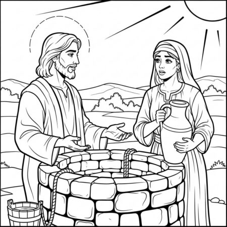 Jesus e a Mulher Samaritana (Desenho para Colorir)