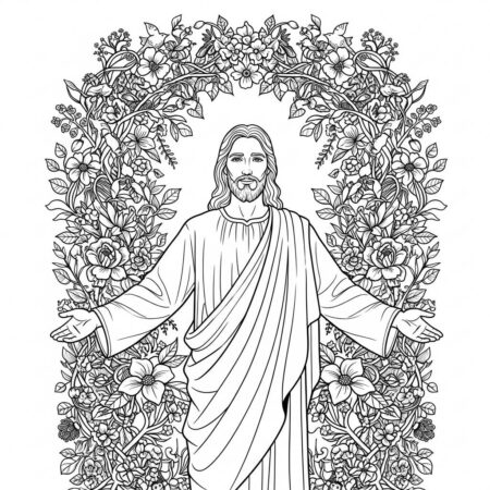 Jesus e as Flores (Desenho para Colorir)