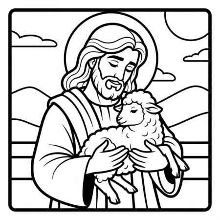 Jesus e o Cordeiro (Desenho para Colorir)