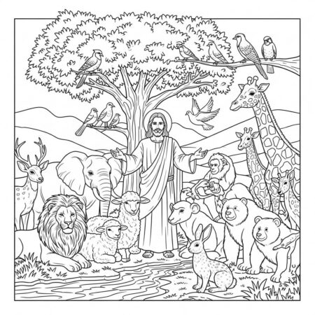 Jesus e os Animais (Desenho para Colorir)