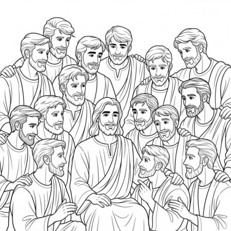 Jesus e os Doze Discipulos (Desenho para Colorir)
