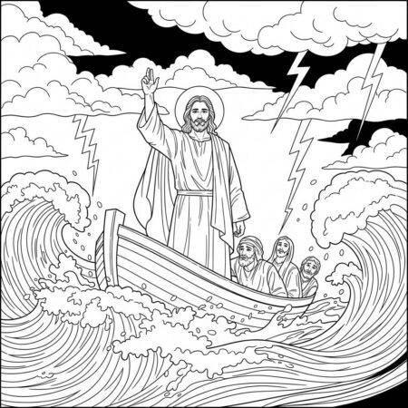 Jesus na Tempestade (Desenho para Colorir)