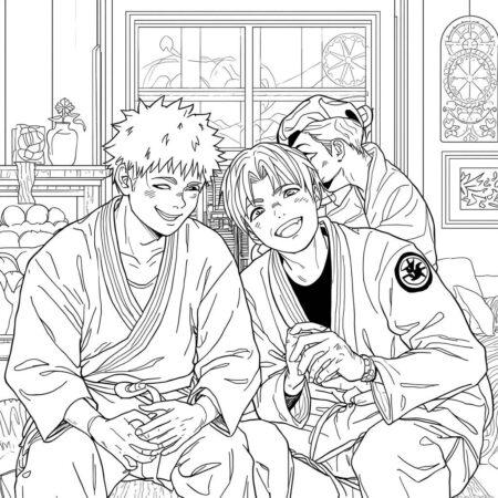 Jujutsu Kaisen e Amizade (Desenho para Colorir)